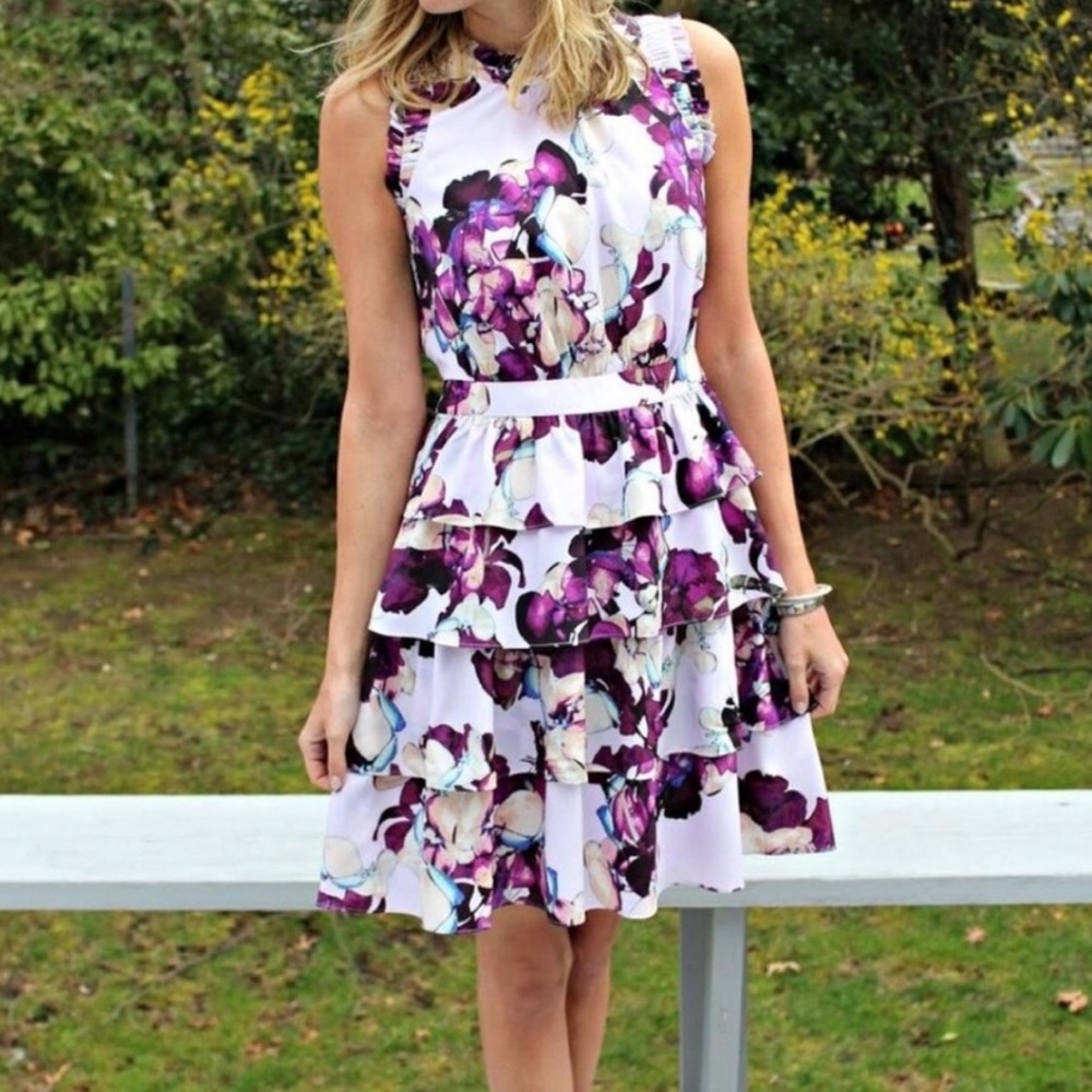 Banana Republic Purple Floral Ruffle Dress